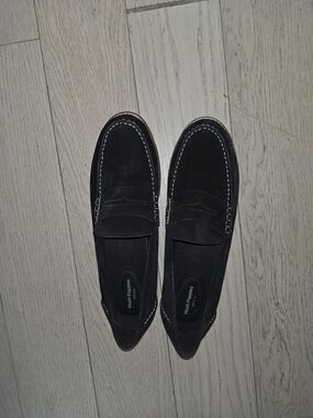 Hush Puppies Men's Black Suede Penny Loafers with Contrast Stitching